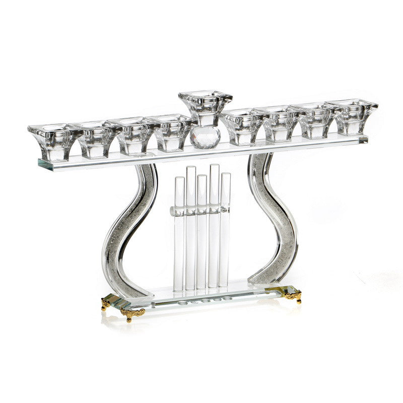 Crystal Menorah w/ Crushed Glass-Gold-15"x8"h(M-X4186A)