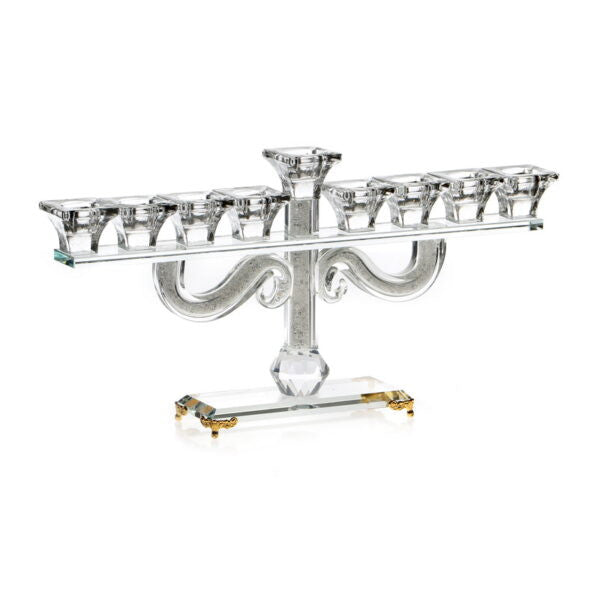 Crystal Menorah w/ Crushed Glass-Gold 15"x7"h (M-X4192A)