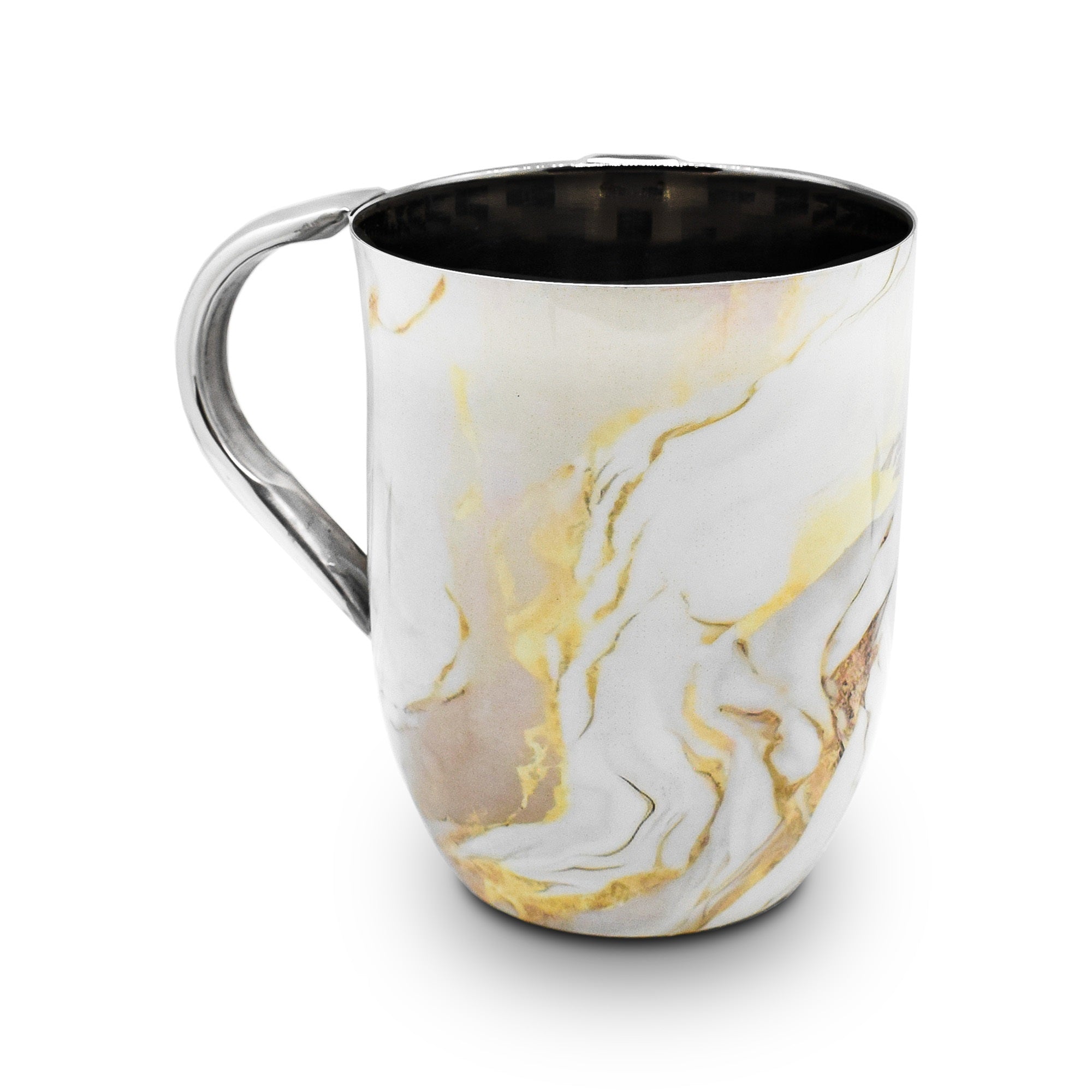 Stainless Enamel Wash Cup-Marble White/Gold Design (WC-X4252WZ)