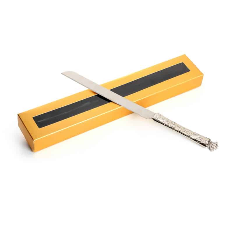 Challah Knife-Shabbat Kodesh Design-Nickel Handle (KN-X4446C)