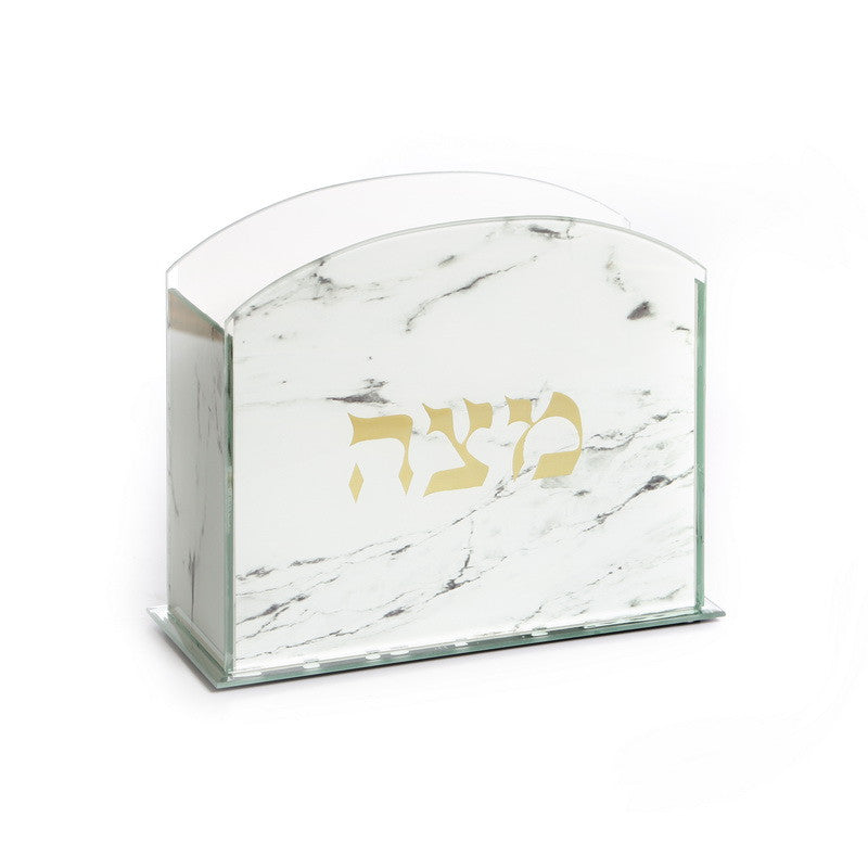 Square Crystal Matzah Box-White Marble Design 7.5" (P-X4727WM)