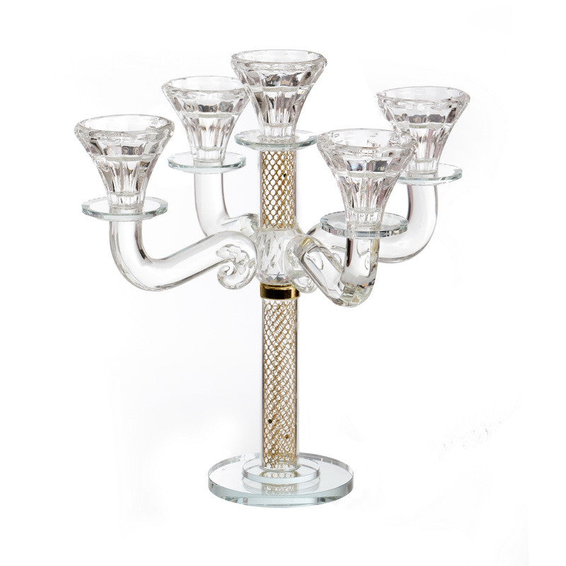 5 Branch Crystal Candelabra-Gold Stones Design (CS-X4878Z)