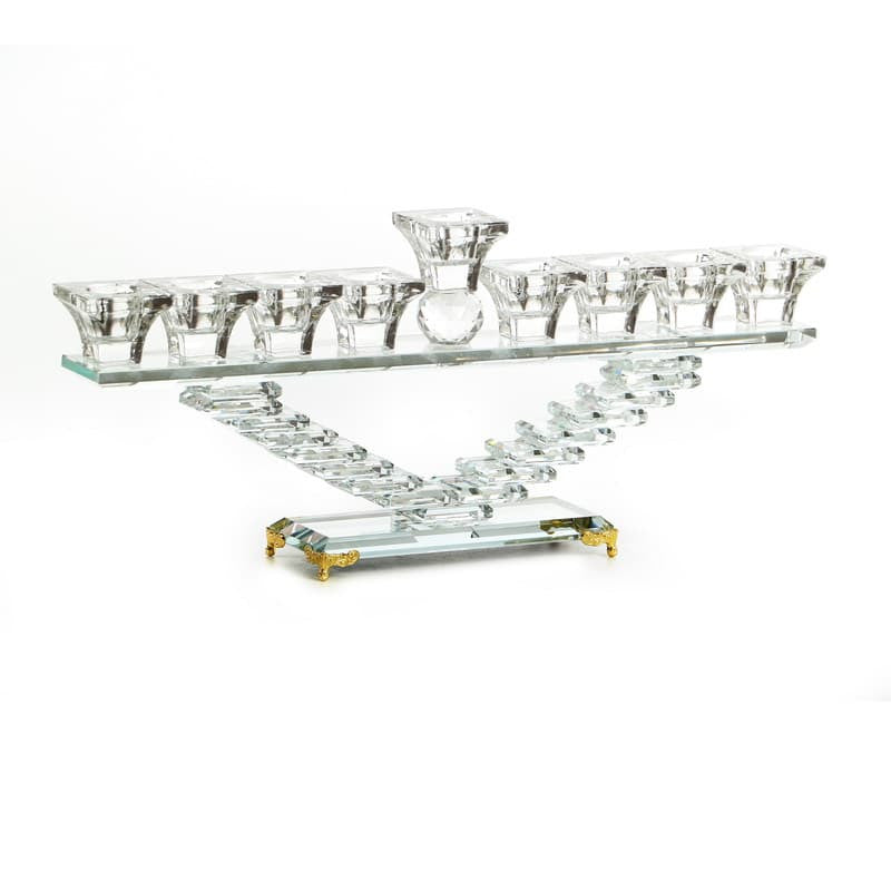 Crystal Menorah w/ Gold Feet-Square Design 6"h (M-X4965)