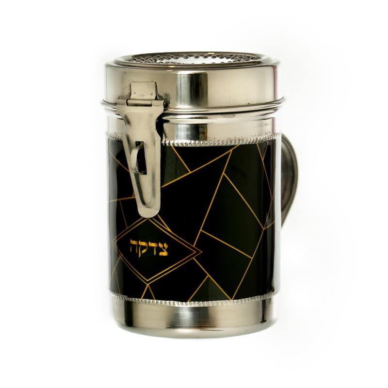 Stainless Steel Art Deco Design Shul Tzedakah Box/Pushka-Black-Gold (T