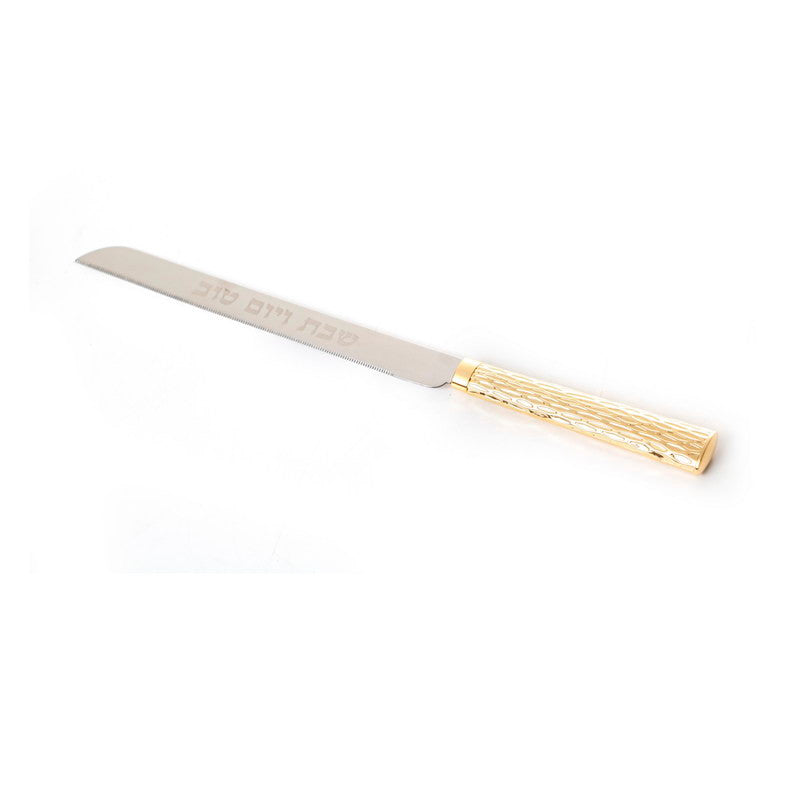 Challah Knife-Shabbos Designed Handle-Nickel Plated-Gold Handle (KN-X5038DZ)