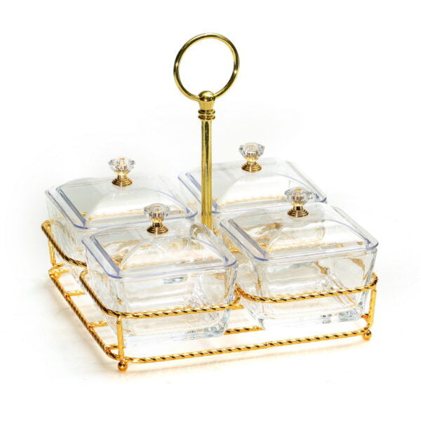 Dip Bowl  Set-4 Glasses on Stand W/ Spoons (SHB-X5128)