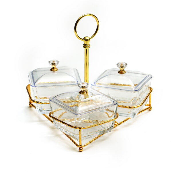 Dip Bowl  Set-3 Glasses on Stand W/ Spoons (SHB-X5128T)