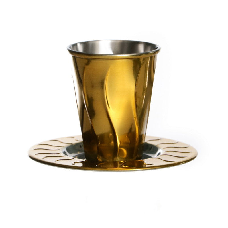 Stainless Steel Wave Design Kiddush Cup-Gold (KC-X5206)