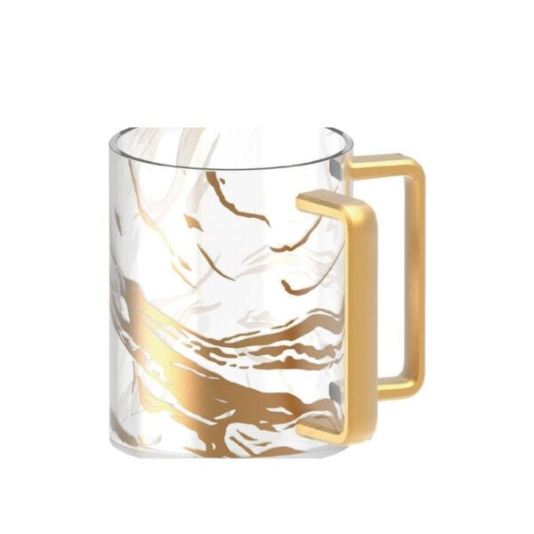Clear Acrylic Washing Cup-Marble Gold Design Gold Handles 5" (WC-X5293A)