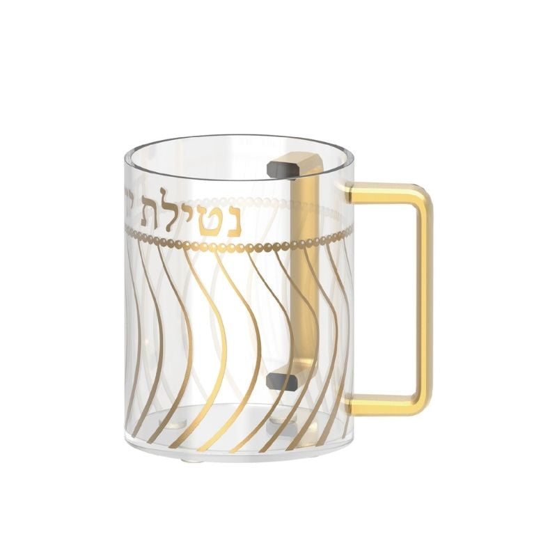 Clear Acrylic Washing Cup- Gold Wave Design Gold Handles 5" (WC-X5299A)