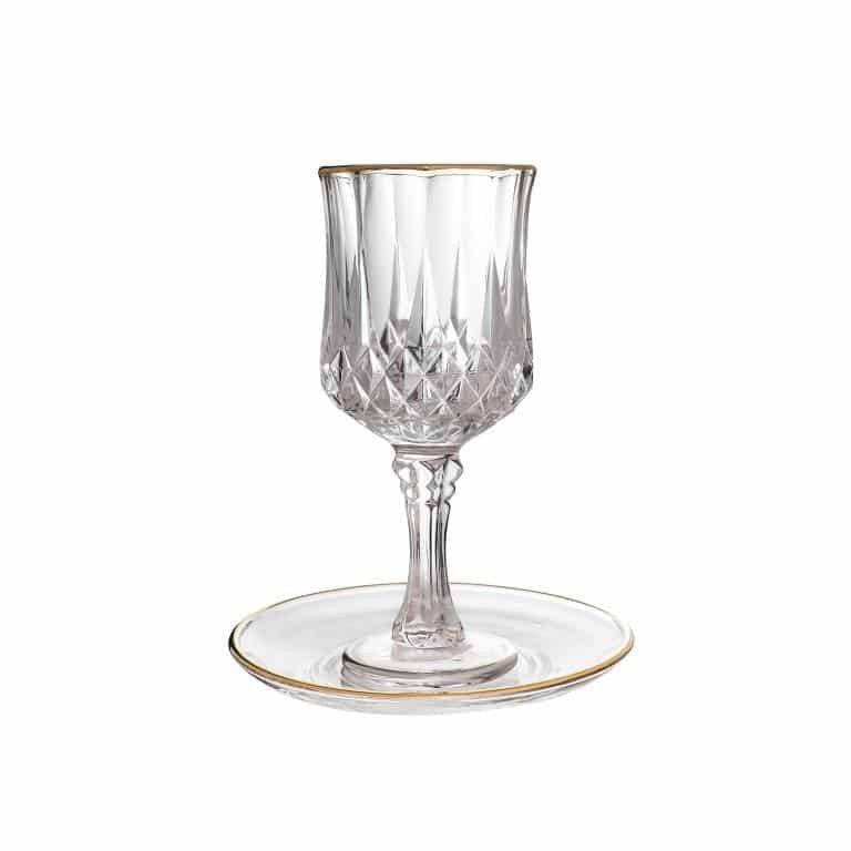 Crystal Kiddush Cup On Stem with Plate-Gold Rim (KC-X5353)