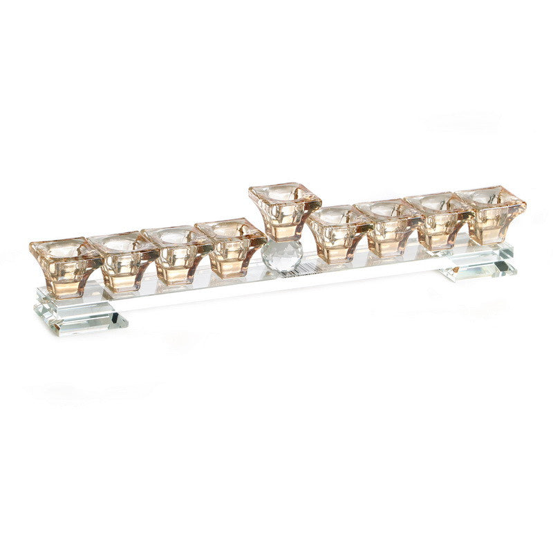 Crystal Menorah Clear Strip 14"L X 2"H- Gold Cups (M-X5602A)