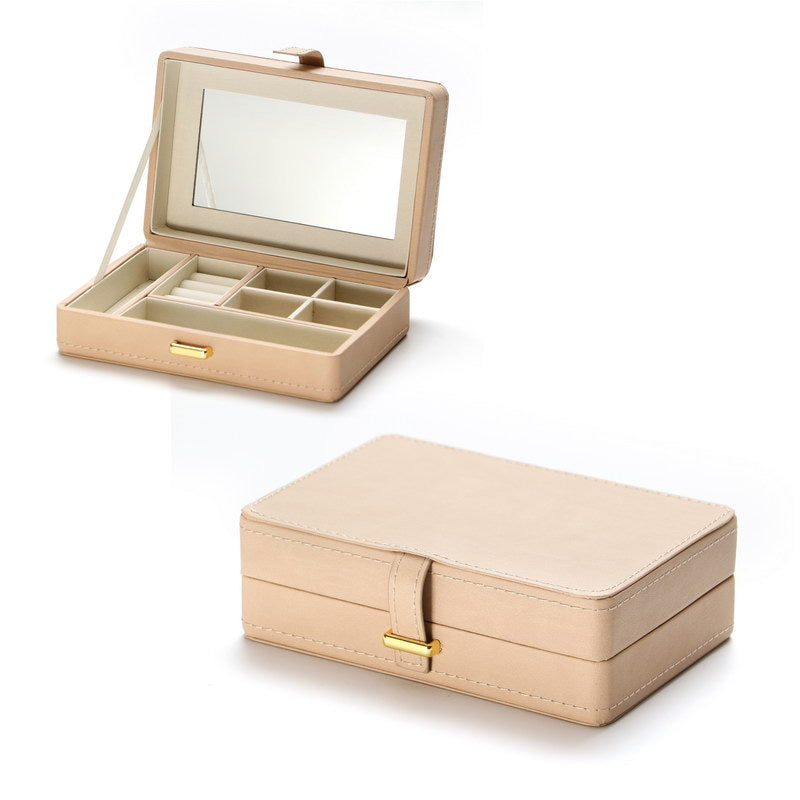 Tan PU Leather Jewelry Box w/ Mirror 8"x5"x2" (MC-X5730W)