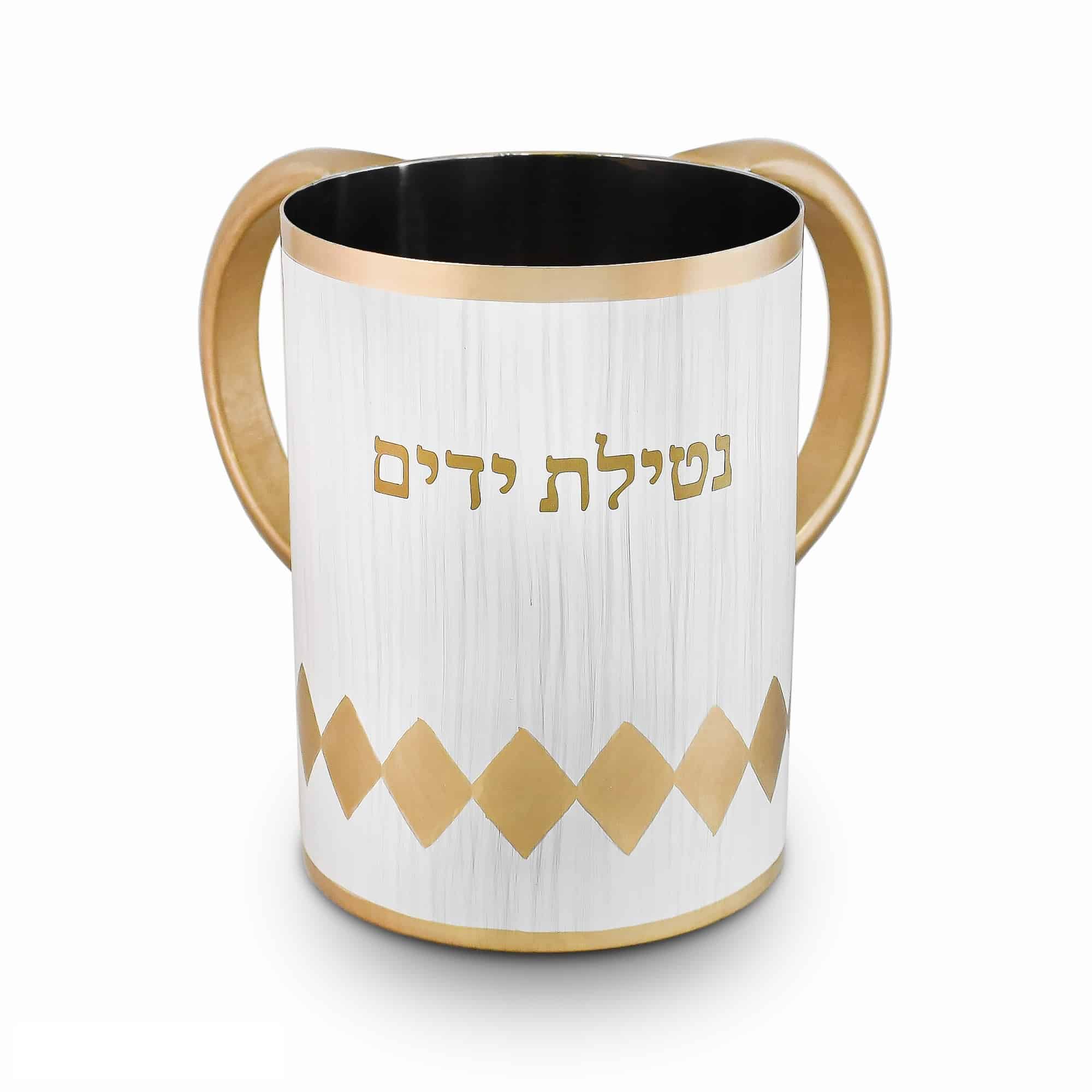 Stainless Steel Washcup-White With Gold Handles and Design (WC-X5740)