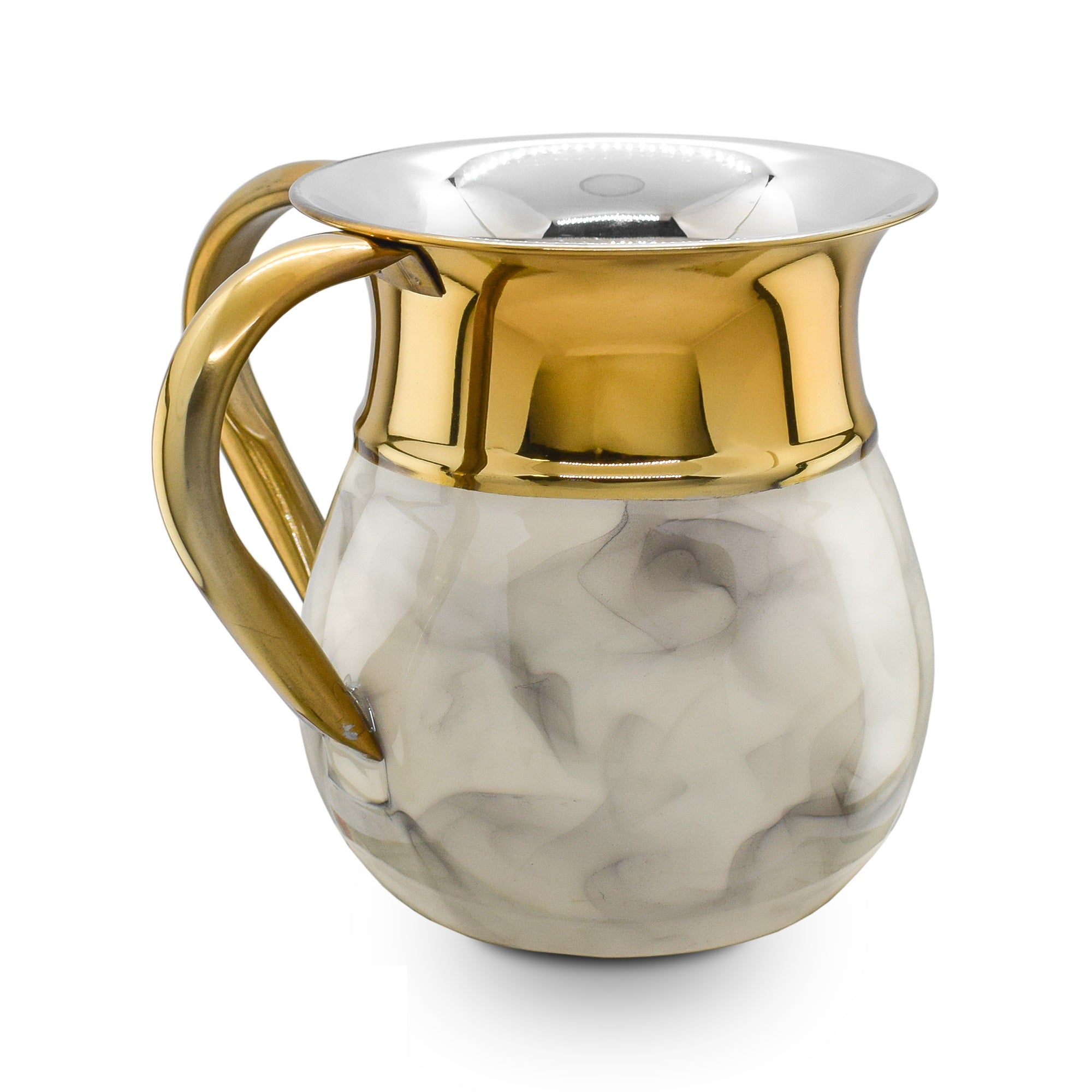 Stainless Steel Washcup- Gold Top and Handles With Marble Design (WC-X5742A)