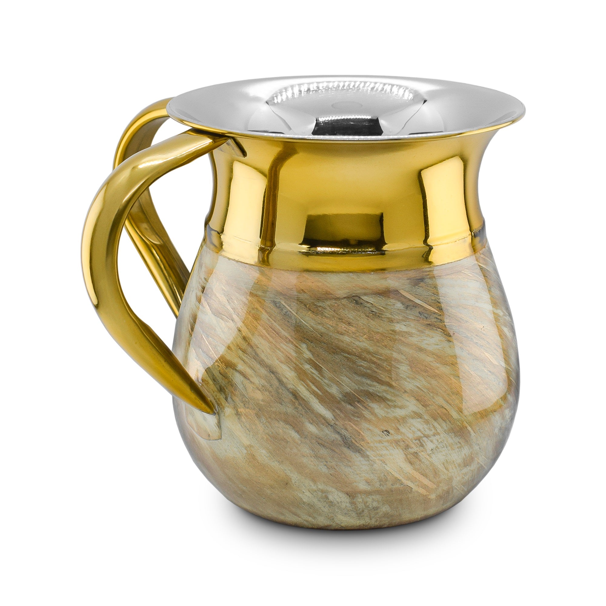 Stainless Steel Washcup- Gold Top and Handles With Gold Marble Design (WC-X5742B)