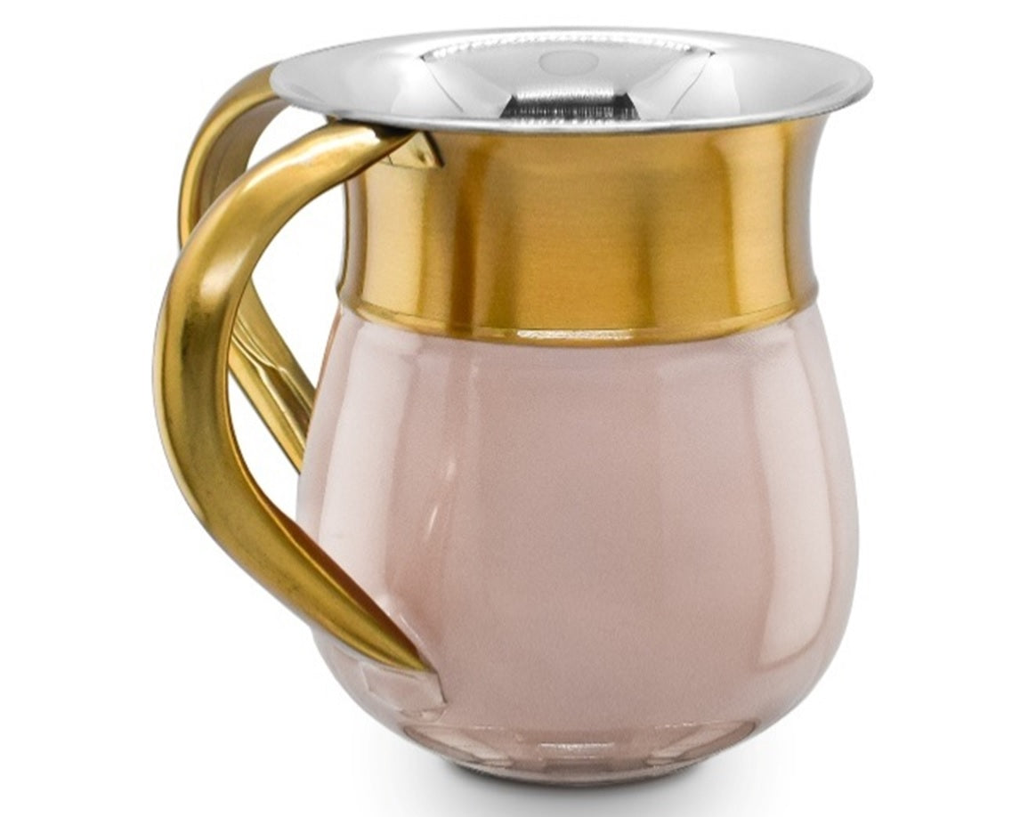 Stainless Steel Washcup- Blush Base w/ Gold Top and Handles  (WC-X5742W)