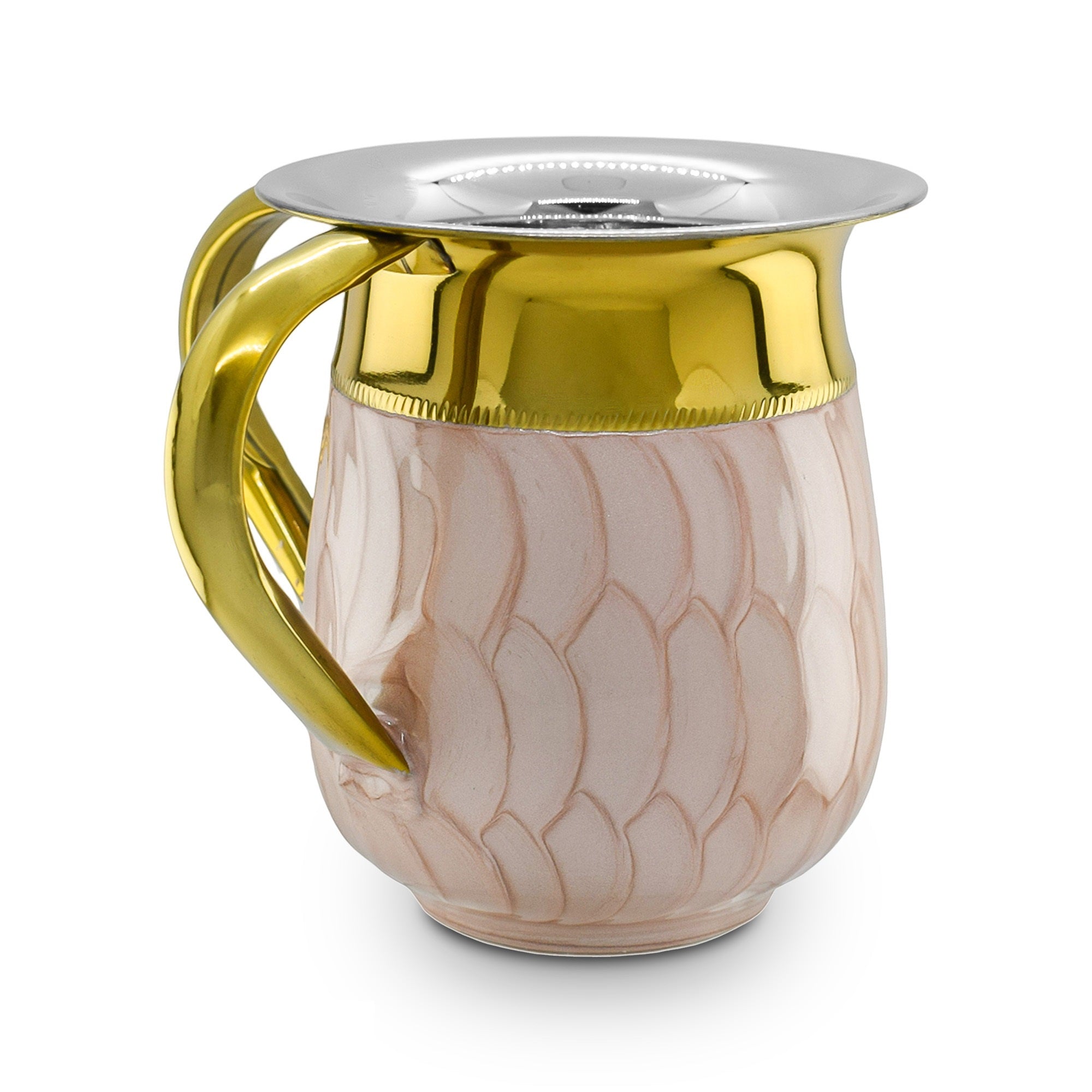 Stainless Steel Washcup- Rose Gold Petals Design Base w/ Hammered Gold Top  (WC-X5978D)