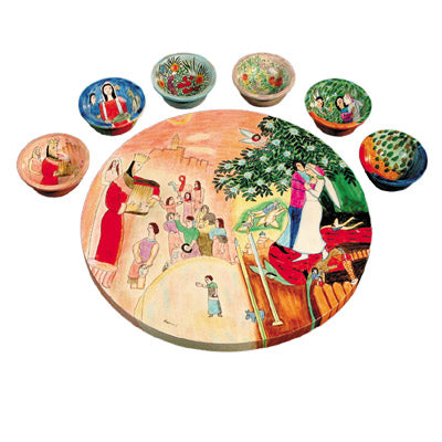 Emanuel Wooden Painted Seder Plate  (EM-SP)