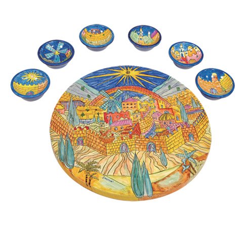 Emanuel Wooden Painted Seder Plate  (EM-SP)