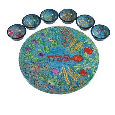 Emanuel Wooden Painted Seder Plate  (EM-SP)