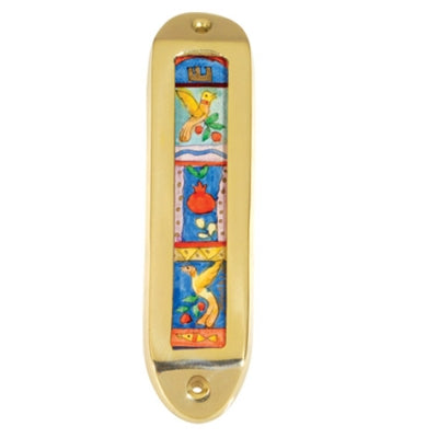 Large Brass and Wood Mezuzah (EM-MML)