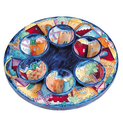 Emanuel Wooden Painted Seder Plate  (EM-SP)