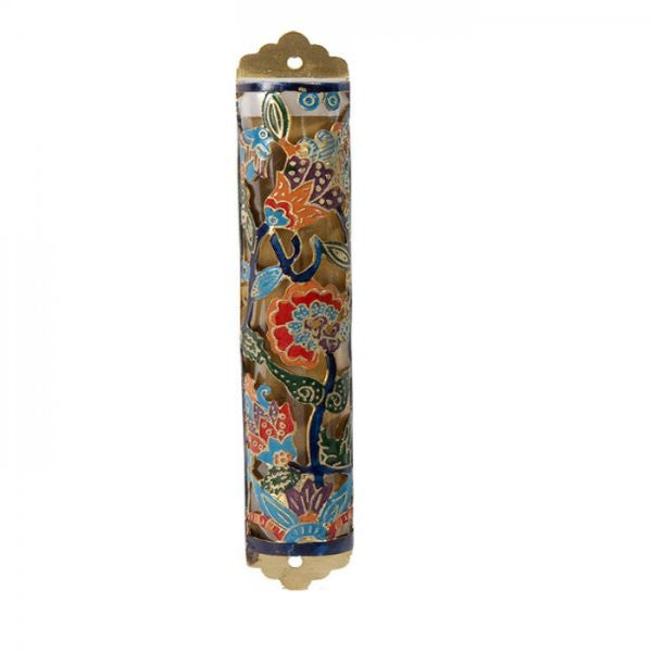 Laser Cut Hand Painted Mezuzah Large Flowers  Multicolor (EM-MZC3MC)