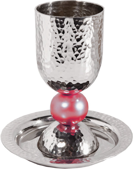 Silvered Hammered Kiddush Cup and Plate (EM-CUB)