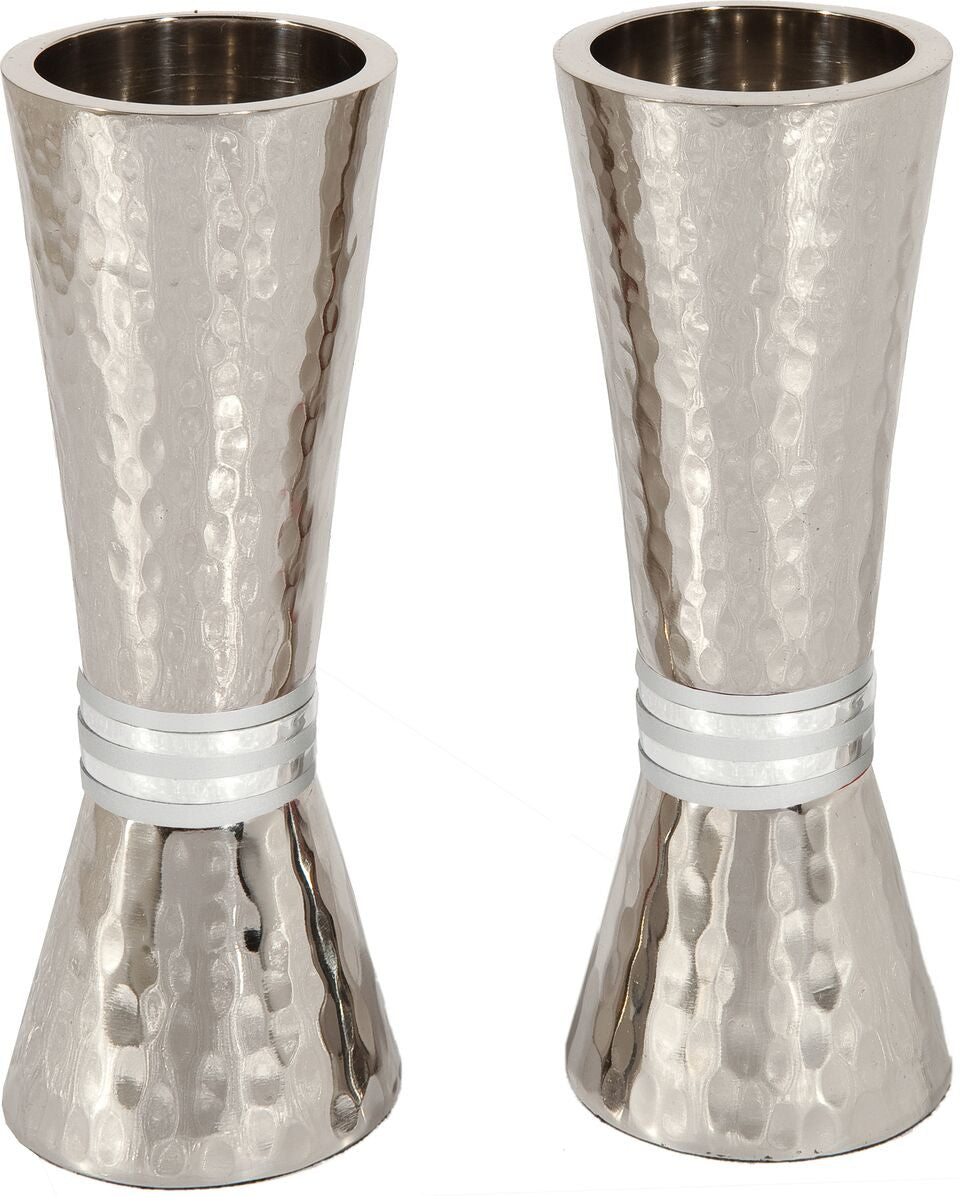 Emanuel Conical Shaped Hammered Candlesticks-- Silver Rings (EM-CSJ4)