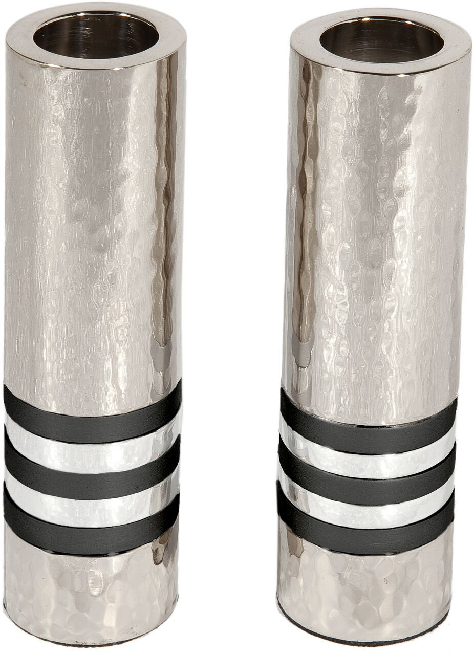 Emanuel Cylinder Shaped Hammered Candlesticks- Black Rings (EM-CSO5)