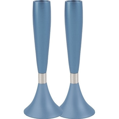 Anodized Aluminum Shabbat Candlesticks Large Blue (EM-CMM2)