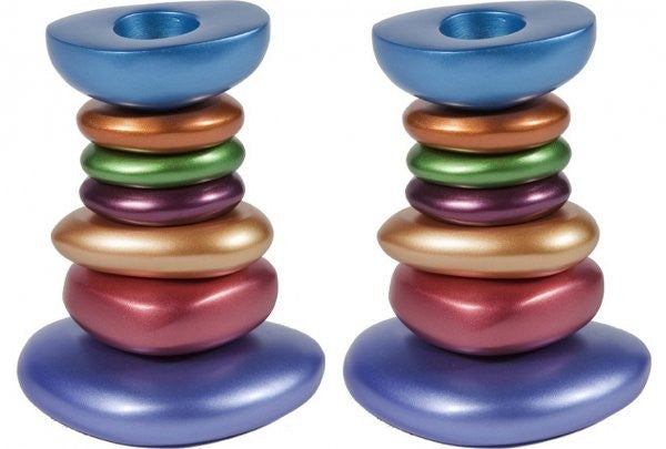 Anodized Aluminum Shabbat Candlestick - Stone Tower Multicolor (EM-CSG2)