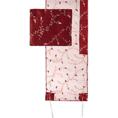 Tallit Organza - Full Embroidery Maroon (EM-TRZ1M)