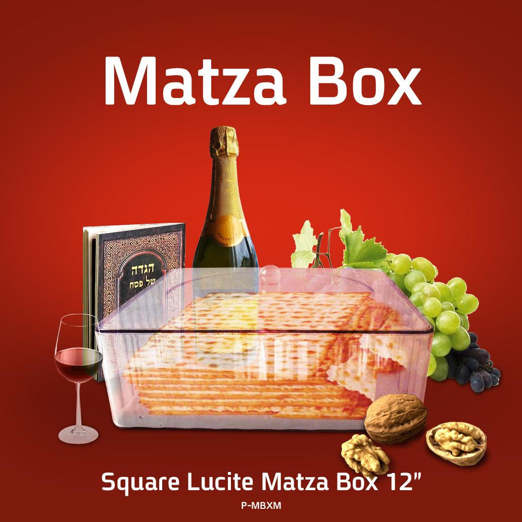 Square Lucite Matzah Box with Cover- Large 12" (P-MBXM)