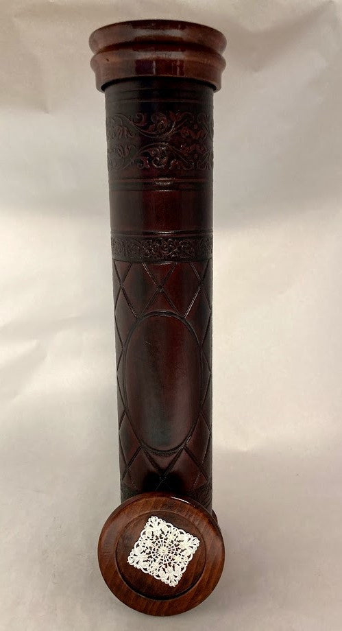 Antique Leather & Wood Megillah Holder 16" -Clean(MG-ALR16C)