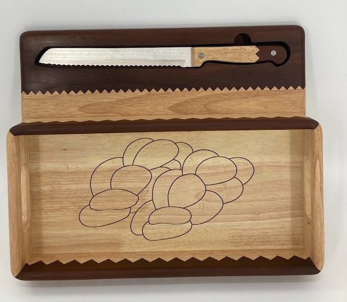 Two Tone Hardwood  Challah Board W/ Knife And Matching Tray (CB-K233SET)
