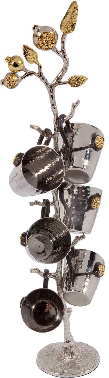 Emanuel Set of 6 Hammered Liquor Cups on Pomegranate Branch Stand (EM-SEA1)