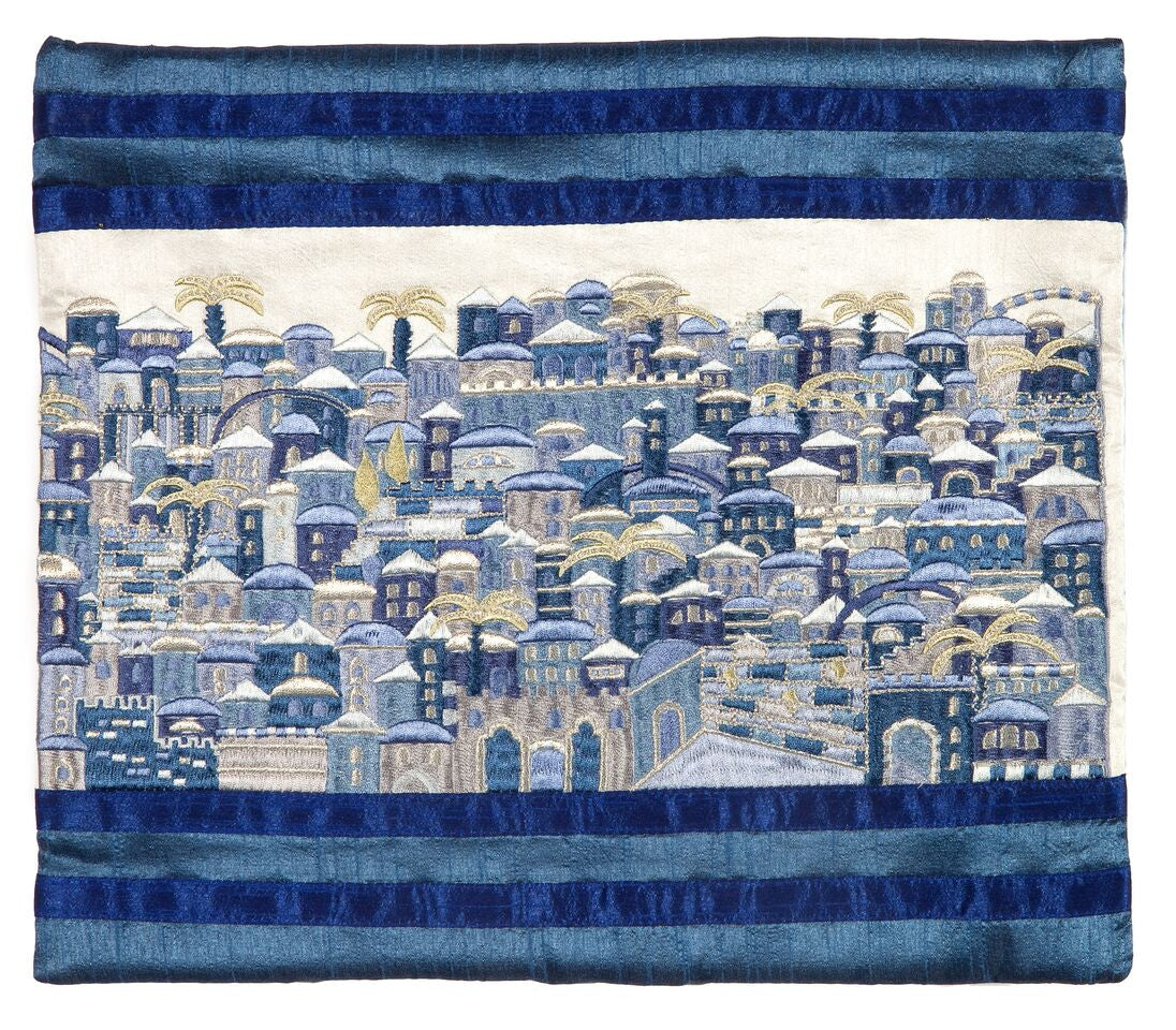 Emanuel Full Embroidered Jerusalem Tallit Bag-- Blue (EM-TBB4B)